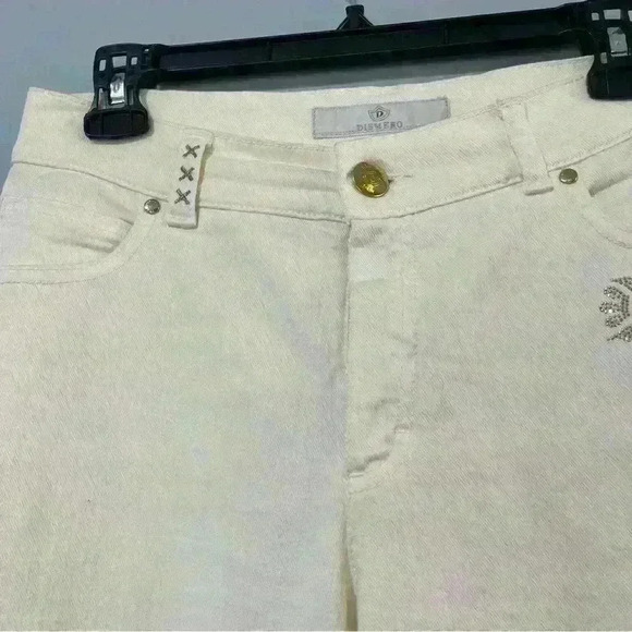 Dismero Vermoda Spa Jeans 30 Italy Ivory Mid Rise Stretch Women's Gold Details - Picture 3 of 16